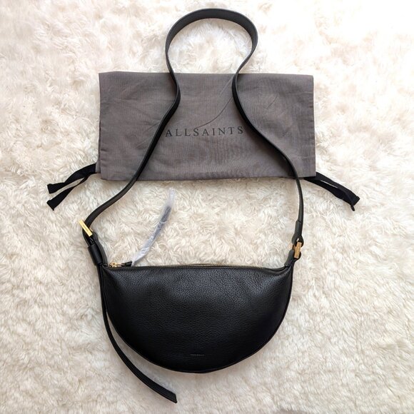 Brand New ALLSAINTS Half Moon Leather Crossbody Bag in Black - Picture 2 of 10